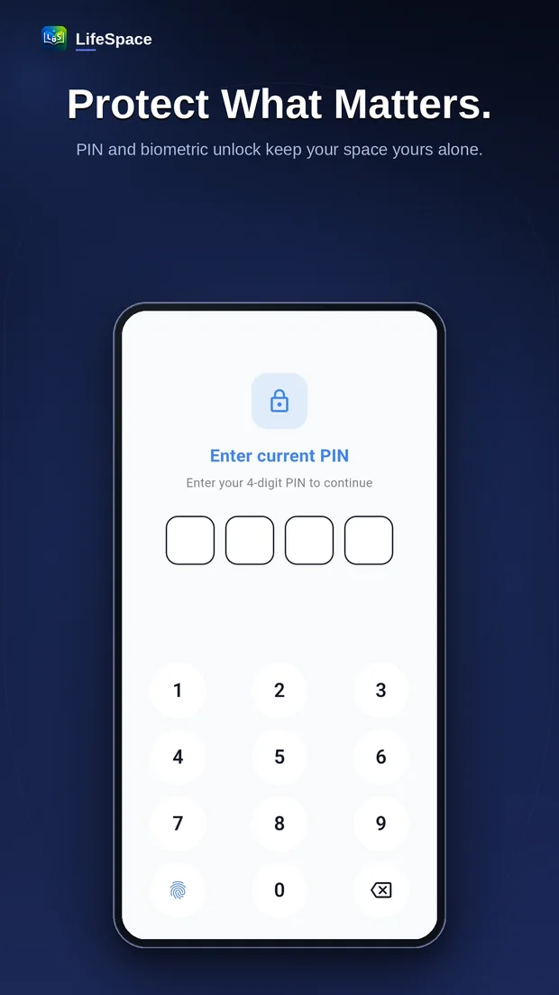 PIN and biometric unlock screen.